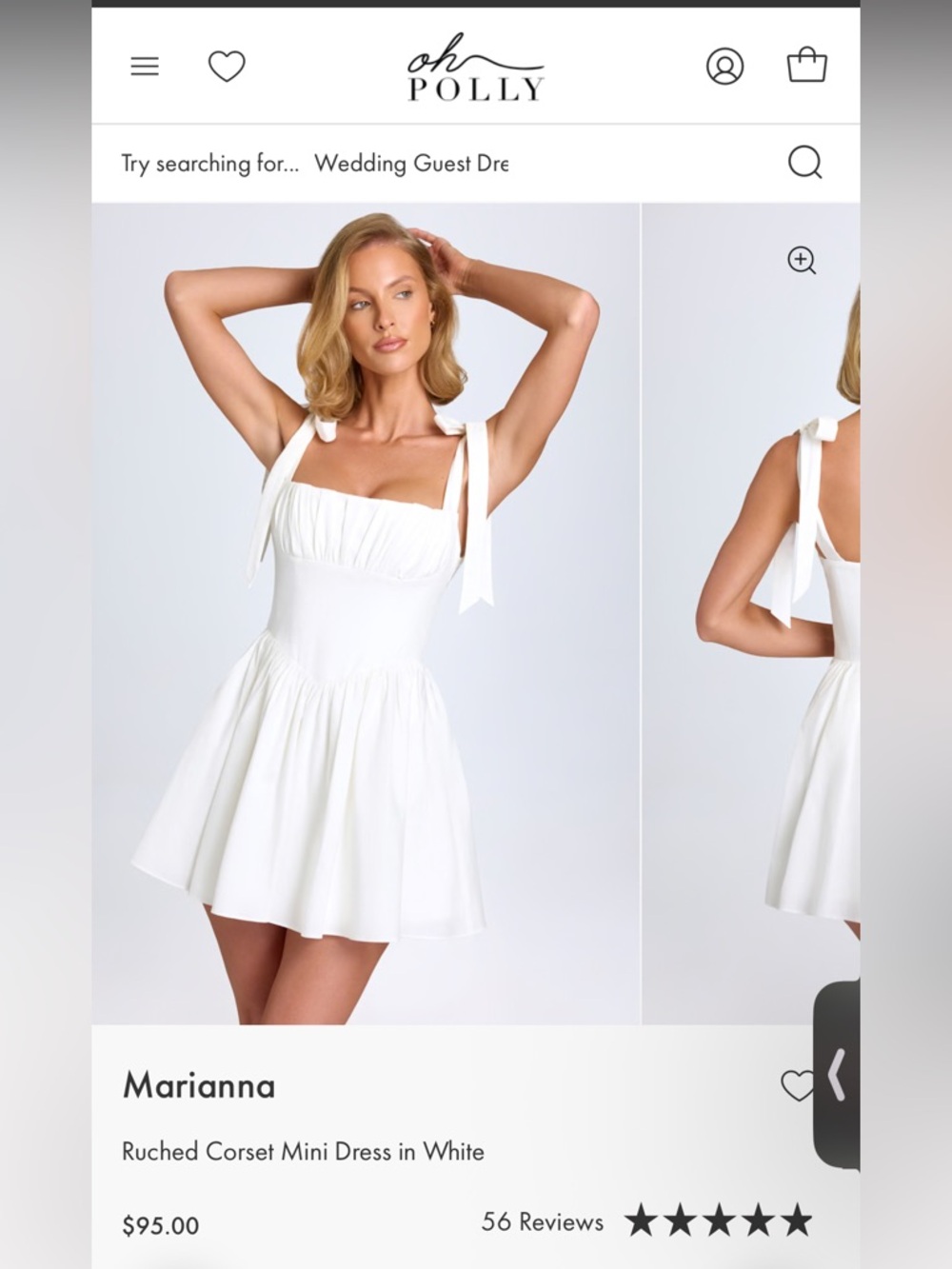 SOLD Oh Polly White Tie-Shoulder Ruched Corset Mini Dress